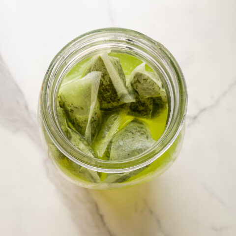 Sparkling matcha lemonade being looked down on.